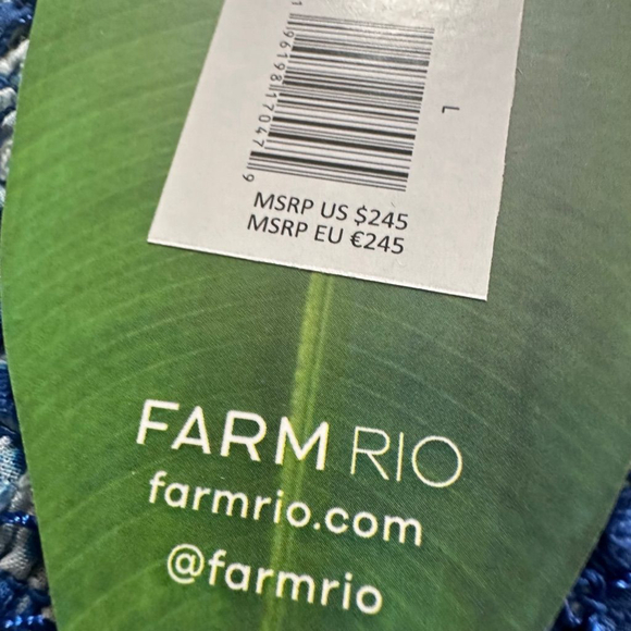 Farm Rio Blue Floral Banana Smocked Puff Sleeve Summer Dress Size L - Picture 3 of 9